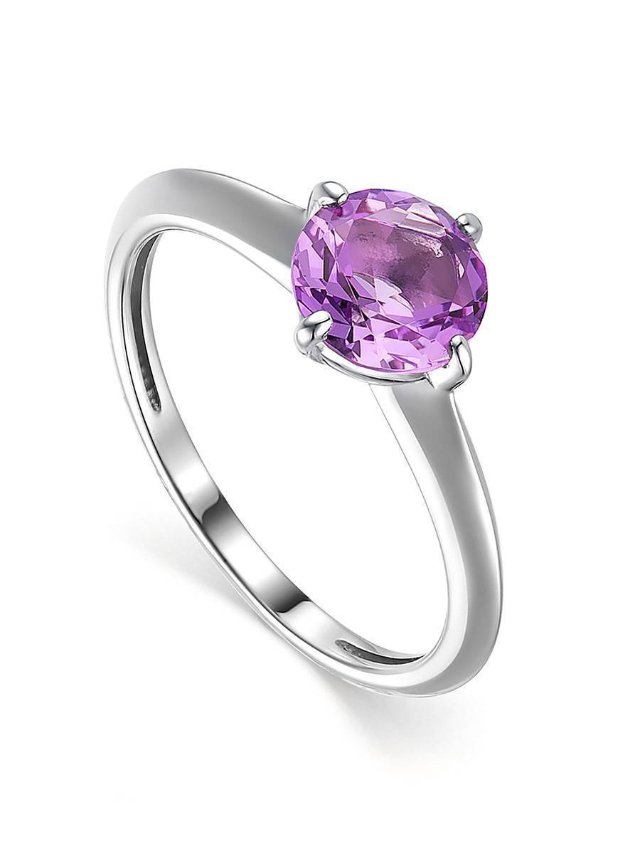 Кольца :: Кольца из серебра :: Аметист :: Лаконичное серебряное кольцо с фиолетовым аметистом круглой формы